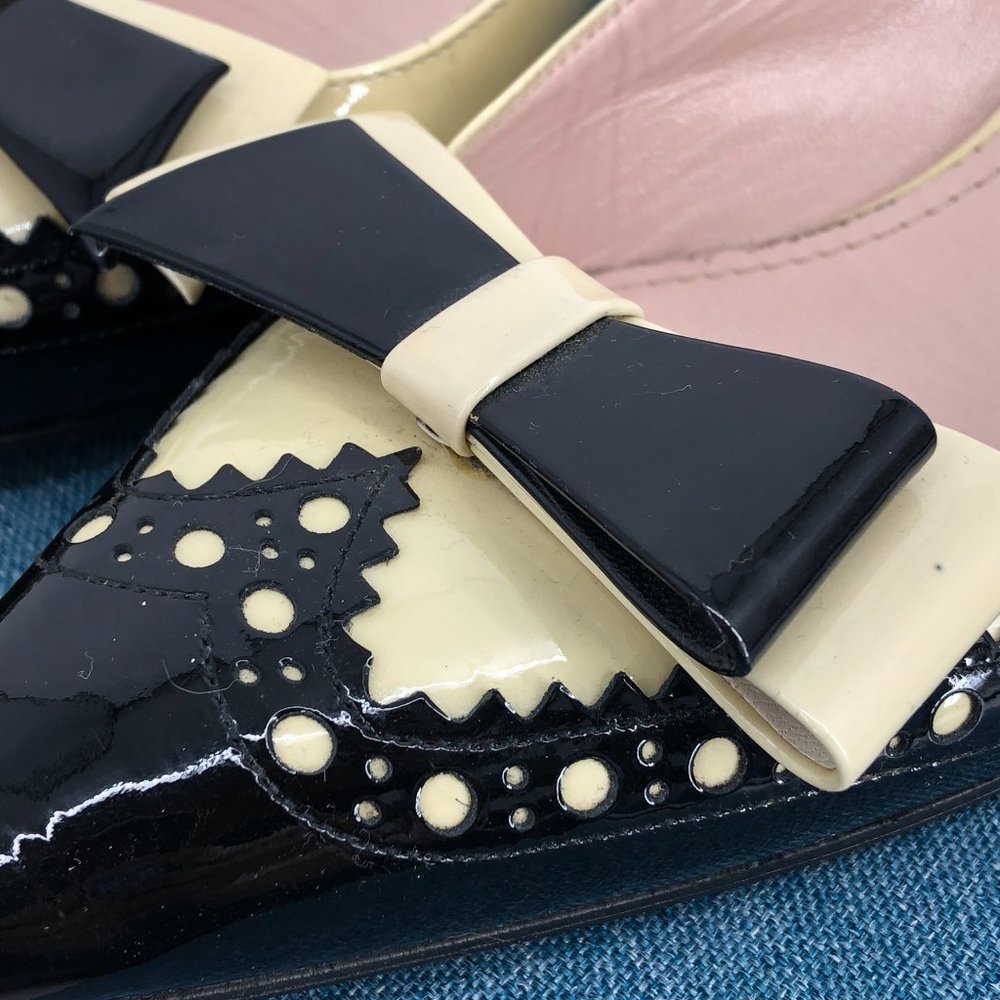 Miu Miu Two Tone Patent Leather Double Bow Pointed Toe kitten heels Size 6.5 - Picture 11 of 16